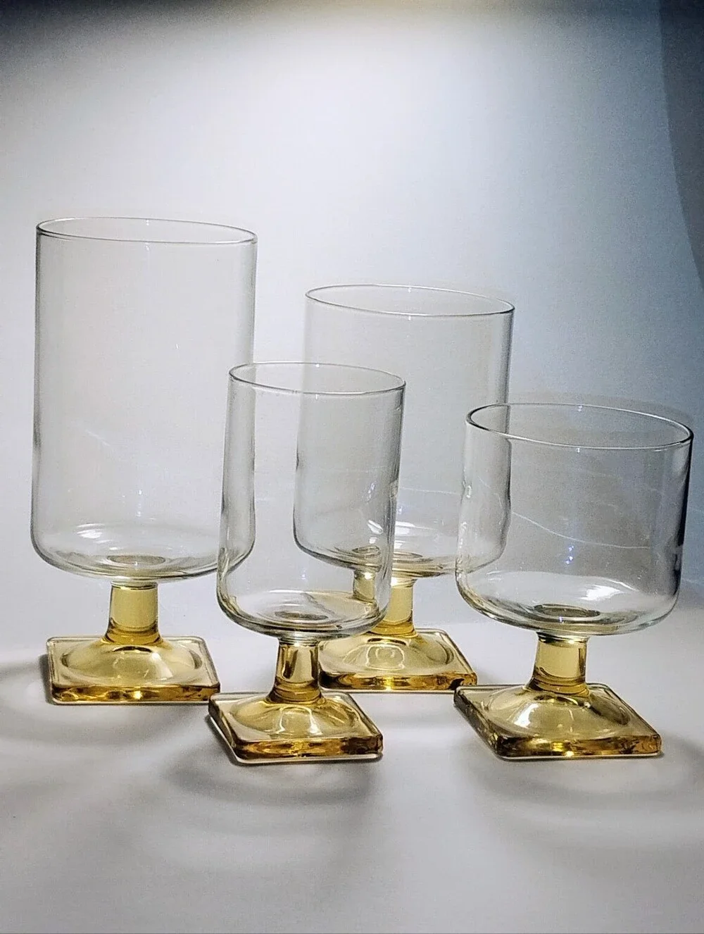 VTG Mid Century Federal Glass Nordic Topaz Square Base Glasses - Set of 4 Mixed